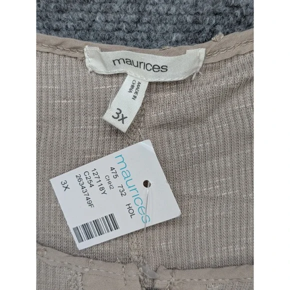 Maurices Henley Women's 3X Top Crochet Ribbed‎ Beige Boho Feminine Romantic - Picture 5 of 11